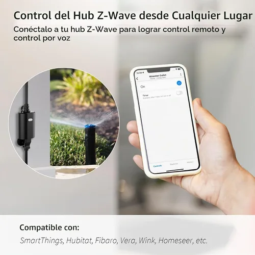 Vista 3 de Minoston Zwave MP22Z - Tomacorriente enchufable, Serie 800, inteligente para exteriores Z-Wave LR, interruptor de encendido/apagado, requiere hub Z