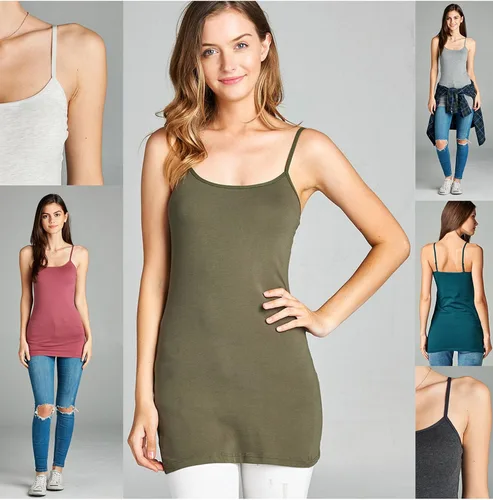Vista 90 de Emmalise Camisola larga casual básica para mujer, con tirantes ajustables, top en capas