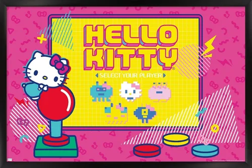 Vista 8 de Trends International Hello Kitty: Póster de pared Kawaii Arcade de 22.4 pulgadas de largo x 14.7 W, versión enmarcada de madera de granero