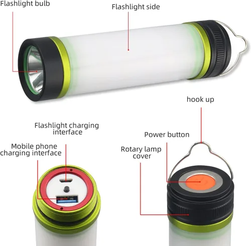 Vista 2 de NPET Linterna LED para campamento recargable, IPX7, impermeable, con 5 modos de rayo, accesorios de campamento portátiles, faros delanteros