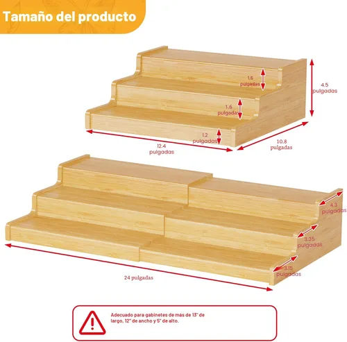Vista 6 de Organizador de latas de bambú expandible para despensa, soporte de almacenamiento de latas ajustable de 3 niveles, organizador de soda con capacidad