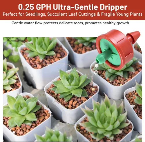 Vista 6 de 50 goteros/emisores de riego por goteo compensadores de presión de 0.25 GPH, antiobstrucciones y autolimpiantes emisores de riego por goteo