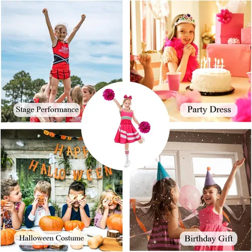 Vista 7 de ZIVANTO Zombies Girls Cheerleader Dress Matching Pom Poms and Hair Rope 3-10Y