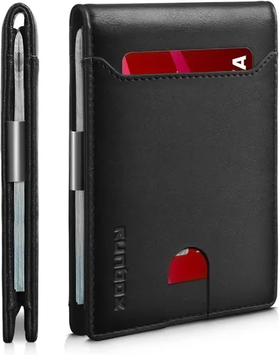 Vista 94 de RUNBOX - Carteras delgadas para hombre, cartera de piel con pinza para el dinero, cartera de bolsillo frontal con bloqueo RFID, tarjetero