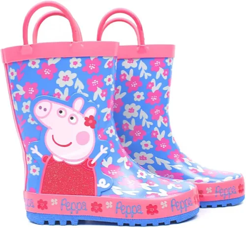 Vista 2 de Peppa Pig Wellies Flower Girl's Easy-On Handles Pink Blue Rain Welly Boots