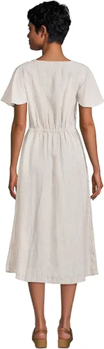 Vista 2 de Lands' End Vestido midi de lino con botones frontales para mujer