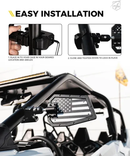 Vista 7 de Xprite Espejos Laterales UTV se Ajustan a Jaula de Barra Antivuelco de 1.75"-2 Pulgadas, Espejo Retrovisor de Aluminio Resistente con Soporte