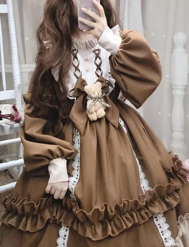 Vista 2 de Adove Vestido Kawaii Lolita para mujer, vestidos de Lolita de manga larga para adolescentes y niñas