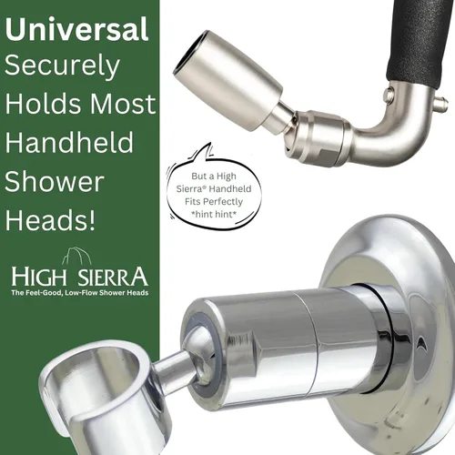 Vista 6 de High Sierra® - Soporte de pared de metal sólido para cabezales de ducha de mano - Acabado dorado cepillado