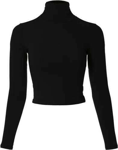 Vista 28 de MixMatchy Camiseta básica de manga larga con cuello alto y corte ajustado para mujer Negro