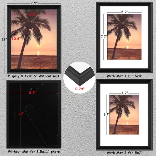 Vista 4 de MUYE Juego de 4 portarretratos de 8.5 x 11 pulgadas, plexiglás de alta definición, fotos de diploma de 5 x 7 o 6 x 8 con paspartú o de 8.5 x 11