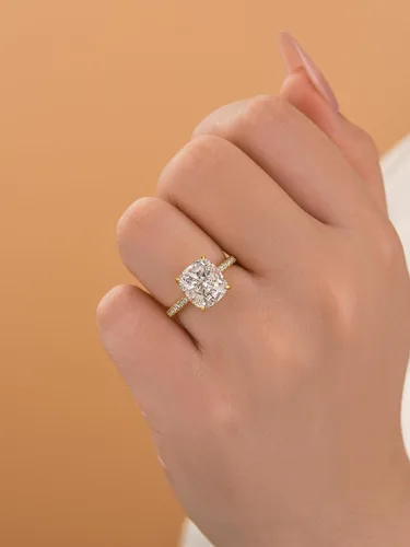 Vista 11 de Anillo de compromiso de corte cojín de 4 quilates para mujer, piedra blanca/amarilla grado 5A, circonita cúbica S925, plata, amarillo/blanco/oro rosa