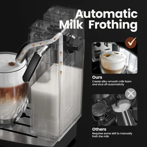 Vista 9 de Cafetera Espresso 20 Bares - Cafetera de Espresso y Café con Espumador Automático de Leche, Máquina de Cappuccino, Cafetera de Latte para Hogar