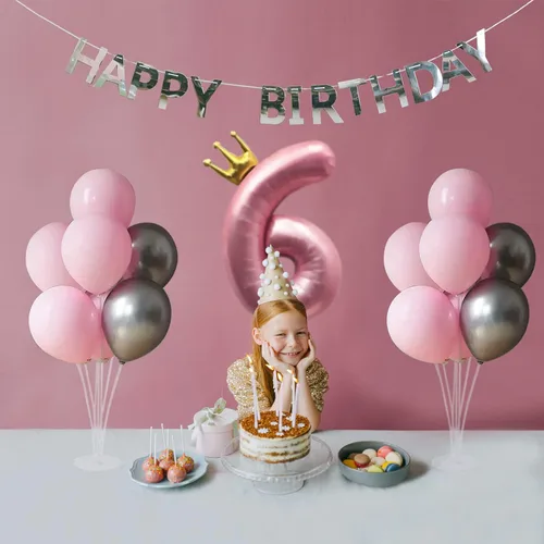 Vista 5 de 4 juegos de kit de soporte para globos de mesa, 1 rollo de pegamento y 5 clips de flores para decoraciones de cumpleaños, celebración y fiesta