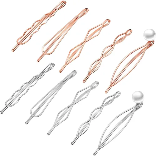 Vista 13 de 10 pinzas y pasadores geométricos de metal para el cabello, accesorios minimalistas para el cabello para mujeres y niñas, bodas y peinados (negro)