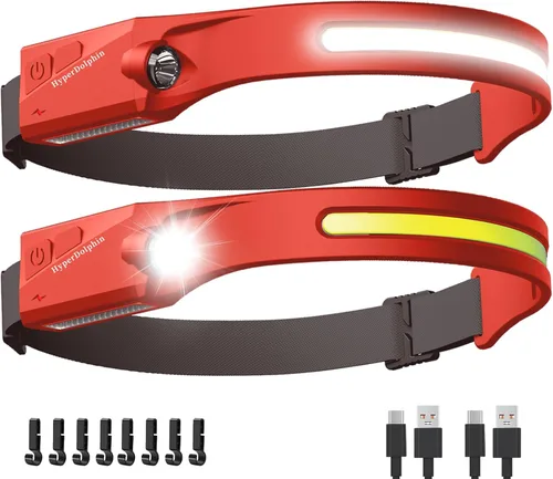 Vista 16 de Linterna frontal LED recargable de 230° de haz ancho, lámpara de cabeza ligera USB-C, larga duración, resistente al agua para campamento