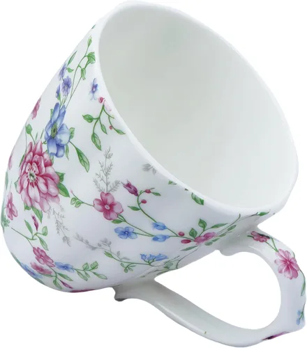Vista 6 de Taza de café de porcelana de hueso de 14 onzas, taza de café con diseño floral, taza de té para mujeres, mamá, amiga (floral otoñal)