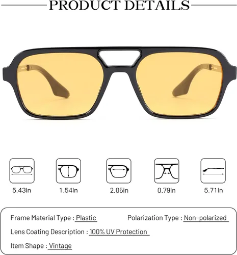 Vista 3 de COASION Lentes de sol planos estilo aviador vintage de los años 70 para mujeres y hombres, diseño cuadrado de metal con protección UV400