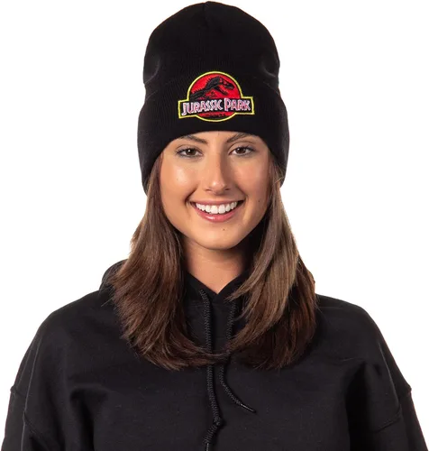 Vista 2 de Jurassic Park Hat Beanie Bordado Classic Logo Cuff Knit Beanie Cap Negro, Negro