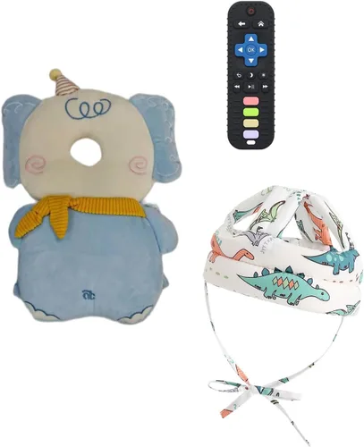 Vista 8 de Protector de Cabeza de Bebé Mochila con Almohada, Casco de Bebé para Gatear, Caminar y Juguetes para Dentición de Bebé Juego de 3 Piezas verde