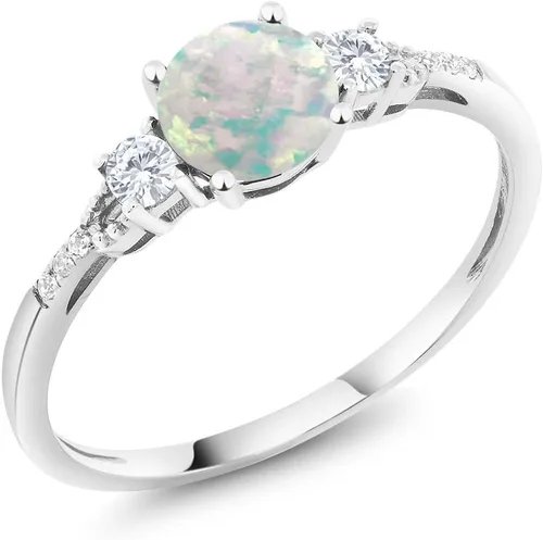 Vista 38 de Gem Stone King Anillo de compromiso de 3 piedras preciosas redondas de oro blanco de 10 quilates con piedra natal de 0.236 in con piedra natal