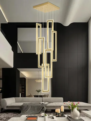 Vista 18 de ykolupty Moderno candelabro LED ajustable colgante negro lámpara colgante 3 luces rectangulares candelabros para cocina, escalera de isla comedor
