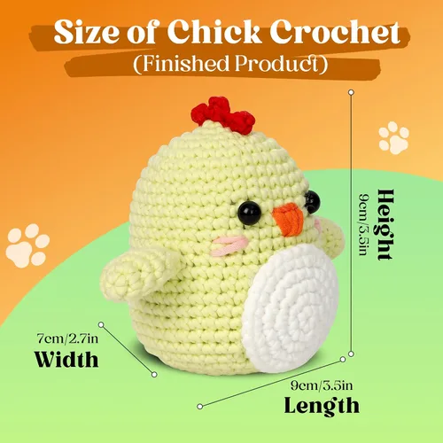 Vista 6 de VIVIDOX Paquete de 2 Kits de Ganchillo de Pollito para Principiantes, Adultos y Niños con Hilo Fácil, Animal de Ganchillo de 3.5 Pulgadas de Alto