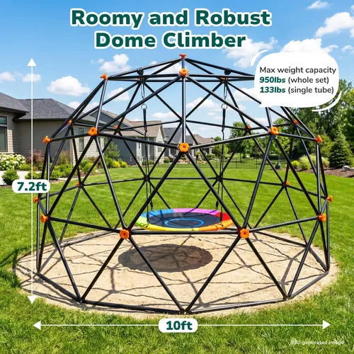 Vista 6 de Hapfan 7.2 ft Tall Climbing Dome Swing Set with Saucer Swing for Kids 3-12 Large Jungle Gym Dome Climber, 950lbs Total Capacity, Rust-resistant