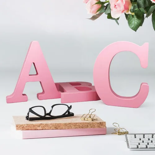 Vista 5 de AOCEAN Letras de madera rosa de 6 pulgadas sin terminar, letras de madera para pared MAGA, letras decorativas de pie en rodajas, tablero de letreros