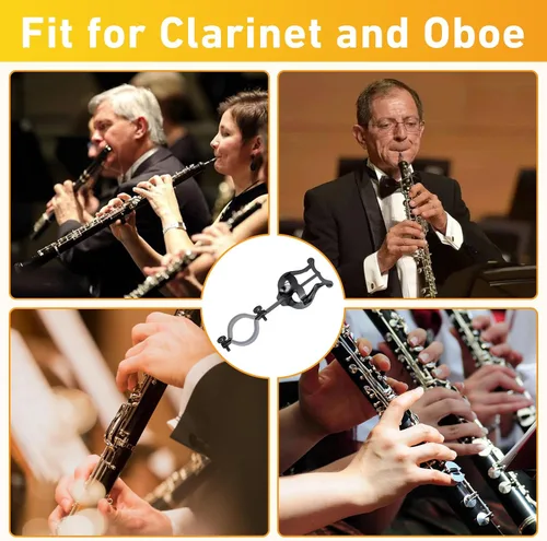 Vista 7 de Lira de clarinete, paquete de 2 soportes de lira de clarinete negros para banda de marcha, clip de partitura de clarinete y oboe de 6.02 pulgadas