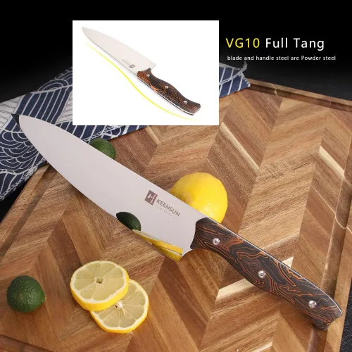 Vista 8 de KEENSUN Cuchillo de chef – Cuchillo de cocina profesional de 8 pulgadas resistente a la corrosión VG10 de acero inoxidable ultra afilado, mango G10