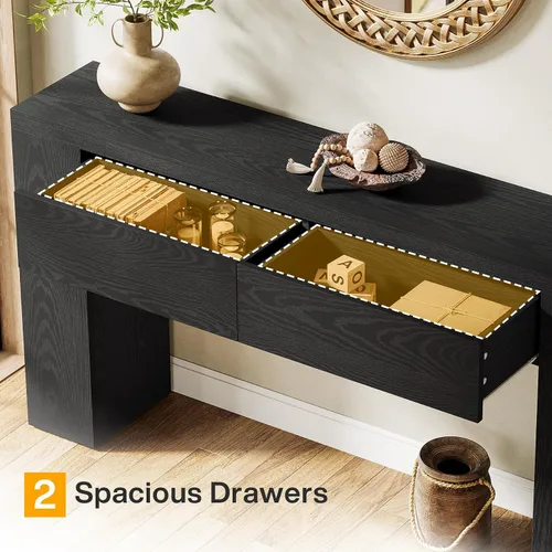 Vista 4 de Tribesigns Mesa consola de madera de 63 pulgadas con 2 cajones ocultos, mesa de sofá marrón rústico de granja para sala de estar, pasillo, entrada