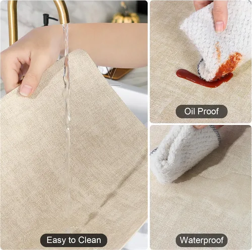 Vista 4 de Juego de 6 manteles individuales de piel sintética (beige) Heat Resistant Wipeable Washable Place Mats, Waterproof Anti-Slip Dining Table Mats
