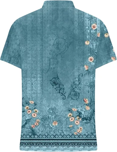 Vista 5 de Camisas de lino con botones para mujer, a la moda, casuales, holgadas, de verano, estilo bohemio, estampado floral, cuello