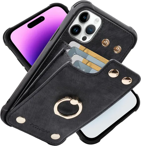 Vista 21 de Funda tipo cartera compatible con iPhone XR/10R con tarjetero de crédito, funda protectora de cuero a prueba de golpes compatible con anillo