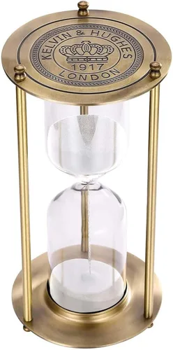 Vista 17 de Reloj de arena con temporizador de arena de 15 minutos, reloj de arena negra de latón vintage, reloj de arena pequeño de metal de 15 minutos, reloj