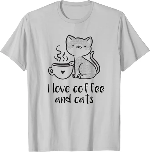 Vista 17 de I love coffee and cats Tazas de granos de café Camiseta de gato café, Blanco, S