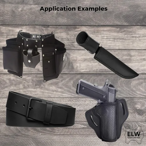 Vista 4 de ELW Negro Latigo Leather 9-10oz (0.142-0.157 in) correas, cinturones, tiras 1-1/2" (3.8cm) de ancho x 72" (1.83m) de largo cuero de grano completo
