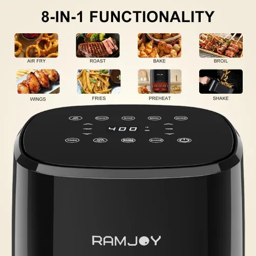 Vista 4 de [Usado] RAMJOY Freidora de aire de 3.6 litros para 1-2 personas, 8 funciones en 1, freír al aire, asar, hornear, tostar, precalentar, agitar