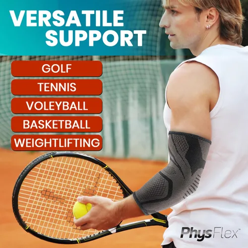 Vista 3 de PhysFlex - Paquete de 2 coderas de codo para alivio del dolor de codo de tenista y golfista - Manga de compresión de codo para levantamiento
