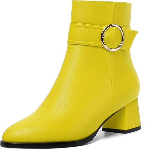Vista 16 de MERRORI Botas altas de tacón bajo mate mate con cremallera y punta redonda para mujer, 2 pulgadas Beige