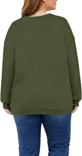 Vista 4 de Sudaderas de talla grande para mujer, sudadera casual de manga larga, color liso, cuello redondo, talla L-6XL