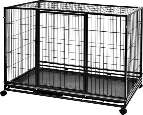 Vista 7 de Amazon Basics - Perrera portátil resistente apilable para perros y mascotas con bandeja, negro, 24.0"L x 28.0"W x 37.0"H