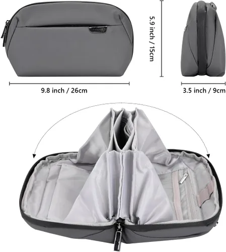Vista 2 de Bolsa organizadora de artículos electrónicos de viaje, color gris oscuro La funda de bolsa almacena cables, cargadores y otros accesorios