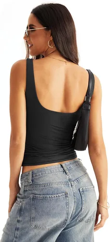 Vista 4 de Eachyes Camiseta sin mangas con cuello cuadrado y doble forro para mujer, con espalda baja