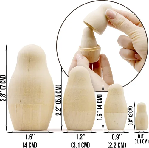 Vista 2 de AEVVV Muñecas de anidación en blanco - 5 juegos de 4 muñecas de madera sin terminar para pintar