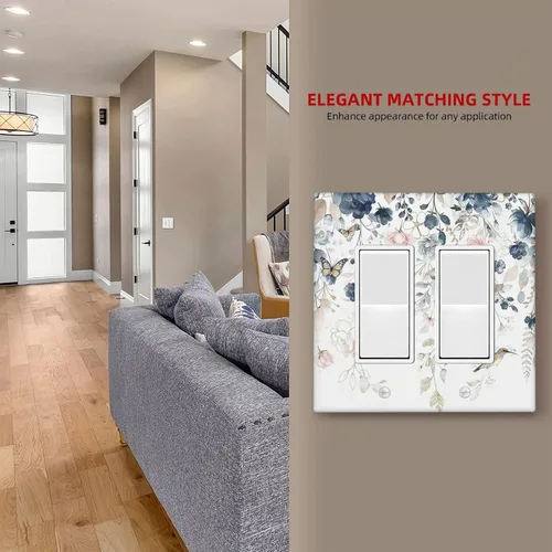 Vista 96 de Decorative Outlet Covers Blue Background White Cat Daisy Floral 2-Gang 1-Gang Wall Plate Single Toggle/Rocker Farmhouse Style Light Switch Covers