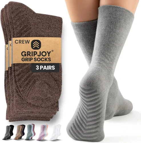Vista 16 de Calcetines Gripjoy de agarre para mujer, antideslizantes, calcetines de agarre para mujer y hombre, para pilates, yoga, hospital, 3 pares, de largo