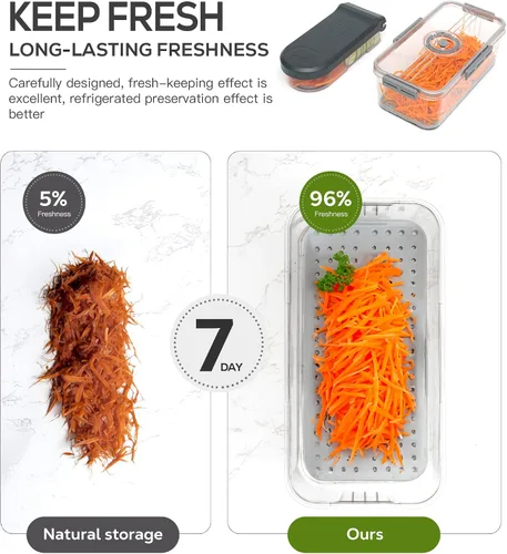 Vista 5 de Cutesun - Recipientes apilables transparentes para frutas y verduras con tapa y rebanadora de mandolina 6 en 1 para cocina, rallador de queso