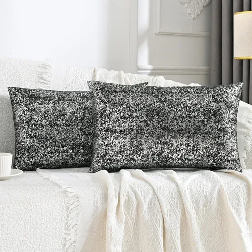 Vista 34 de JELLYMONI Juego de 2 fundas de almohada decorativas brillantes, fundas de almohadas decorativas con purpurina dorada de 16 x 16 pulgadas para sala